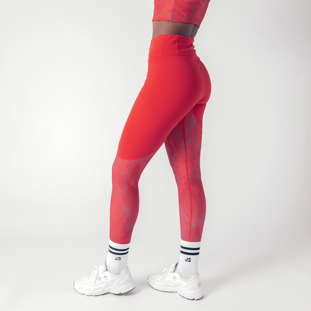 Vertex Camo High Rise Leggings - Ruby Red